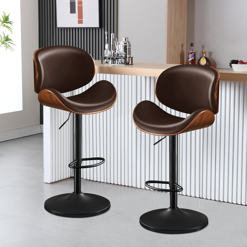 Modern Adjustable Swivel Barstools, Brown
