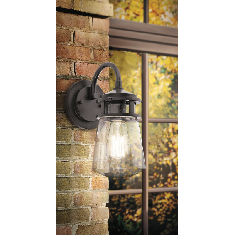Jaylynn Seeded Glass Outdoor Wall Lantern, Small