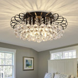 4-Light 17.71" Unique Semi Flush Chandelier with Crystal Accents