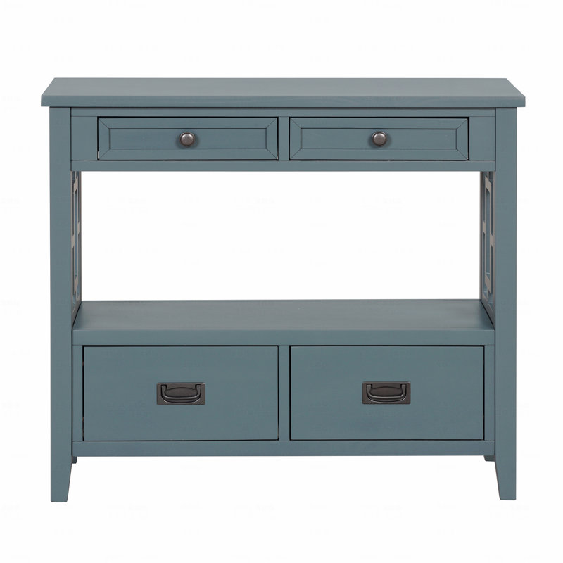 4-Drawer Pine Wood Farmhouse Console Table, 36" With 1-Storage Shelf For Entryway Living Room Bedroom Hallway Kitchen, Blue