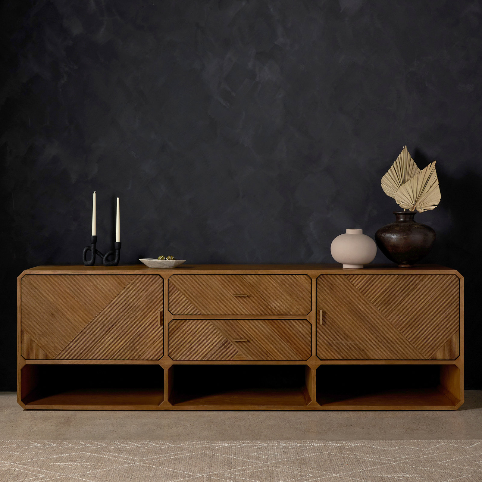 Harris 86" Iron TV Stand, Natural Ash