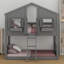 Lit superposé House avec toit, fenêtre, boîte de fenêtre, porte, avec barrières de sécurité et échelle-1763548701