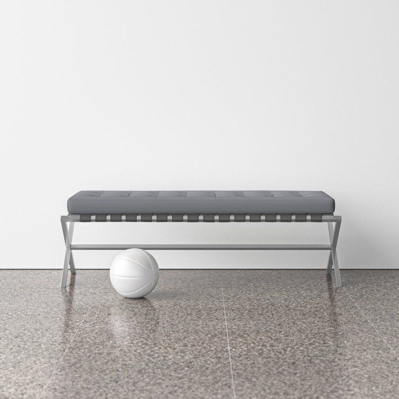Canton 56" Vegan Leather Bench, Gray/Brushed Stainless Steel Base