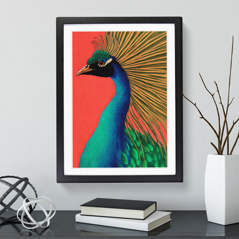 Attractive Peacock - Single Picture Frame Painting, Black Framed, 64cm H x 46cm W x 2cm D