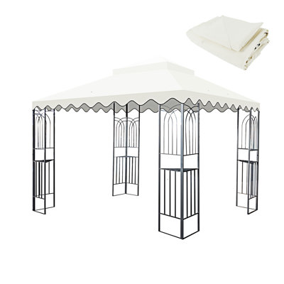 Outdoor Patio Gazebo Replacement Canopy,Double Tiered Gazebo Tent Roof Top Cover Only Wavy Borderframe Not Include-Tan