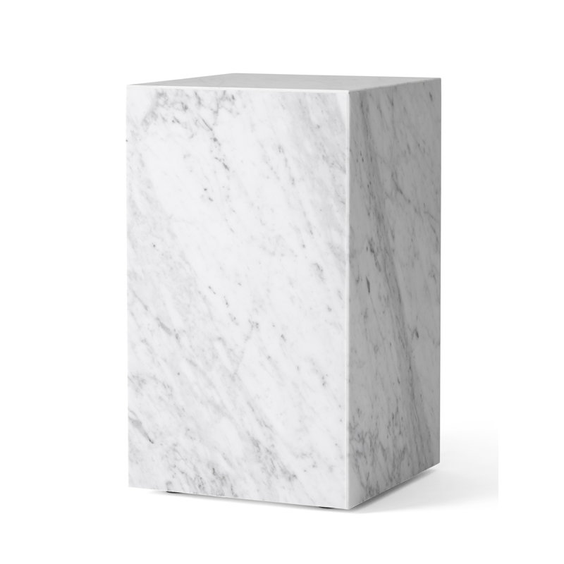 Plinth Marble End Table, White Carrara, 20.1" H x 11.8" W x 11.8" D