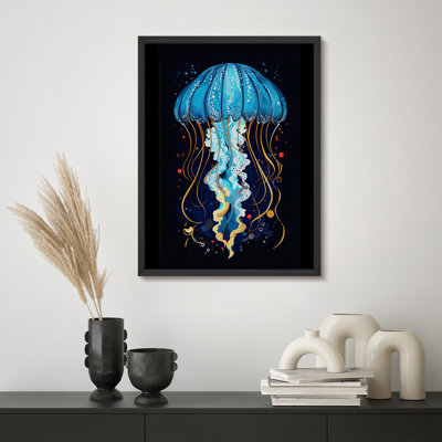 «Blue Jellyfish Marine Animals», impression nautique moderne, affiche encadrée rustique