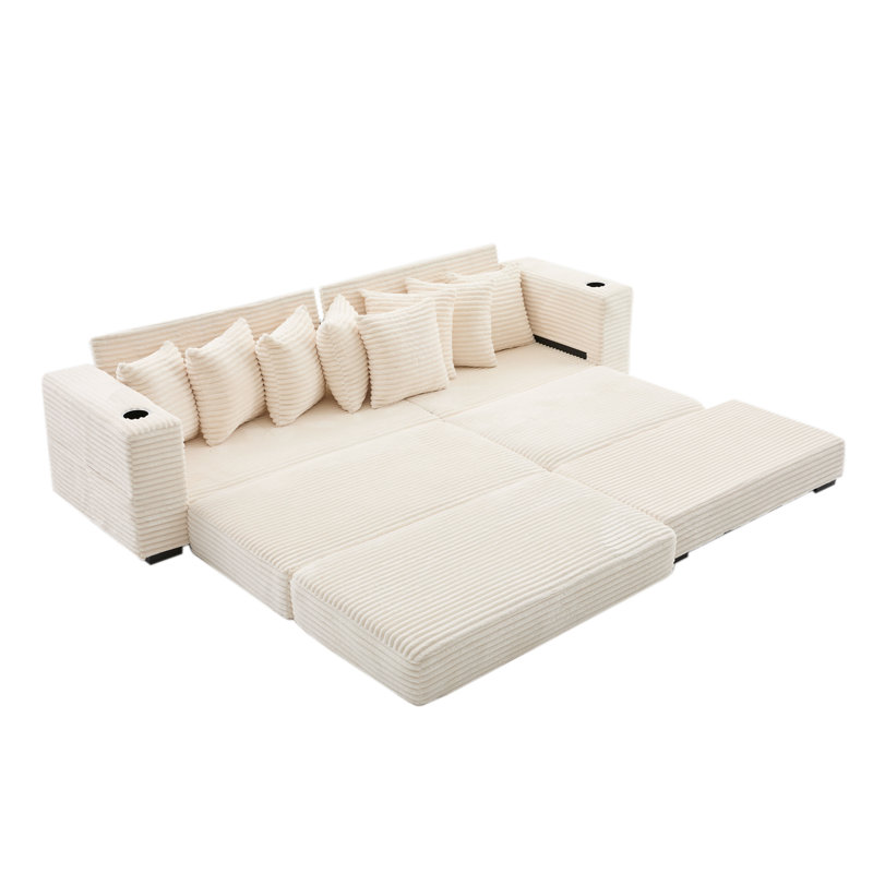 Canapé modulaire réversible en L, Velours côtelé beige