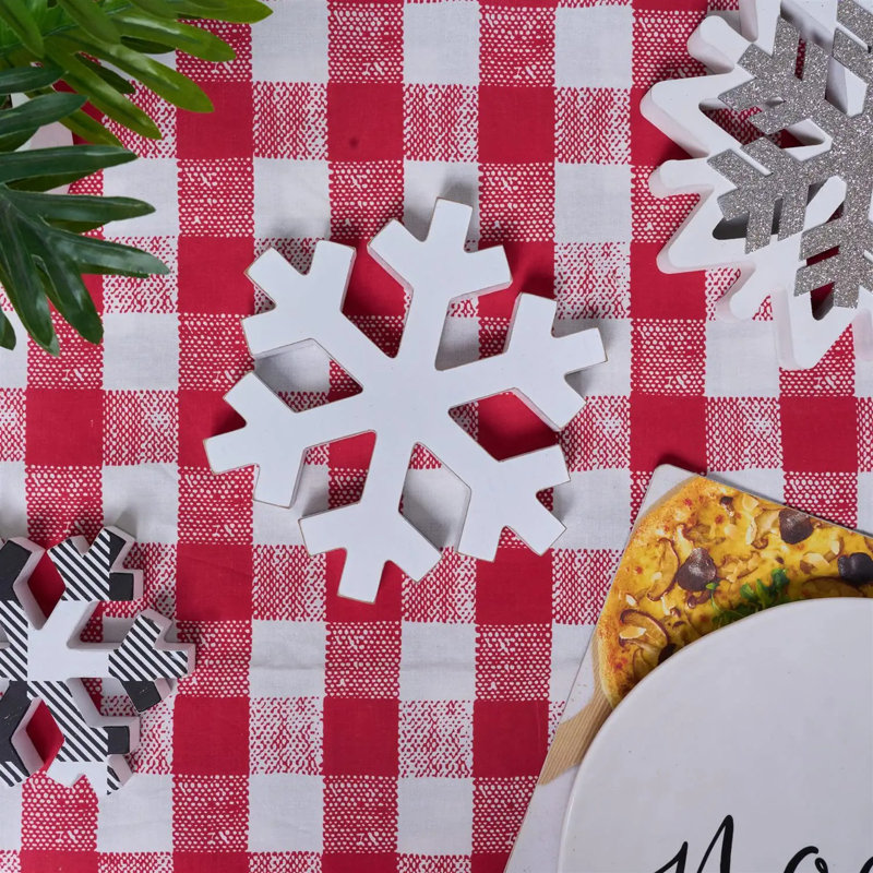 3 pièces grande table de Noël en bois bloc de flocons de neige, Blanc