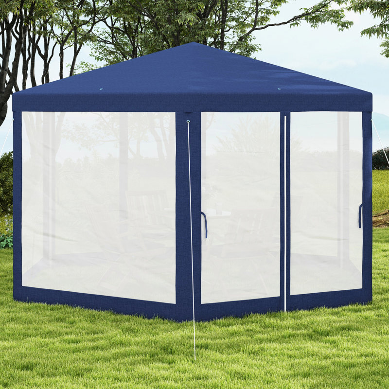 Tente de réception hexagonale bleue 13 'x 11' avec parois latérales grillagées, auvent, cordes et piquets. Convient pour les rassemblements de camping, la tente à deux portes facile d'accès, les parois latérales de protection pour abri de soleil.