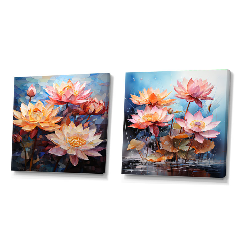 Lotus Cubist Harmony - lot de 2 lotus carrés, H 16 po x l 33 po, Toile tendue