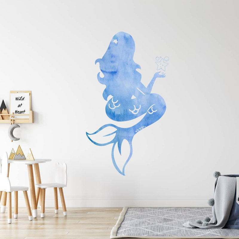 Adhésif décoratif aquarelle sirène, Bleu, H 24 po x l 14 po