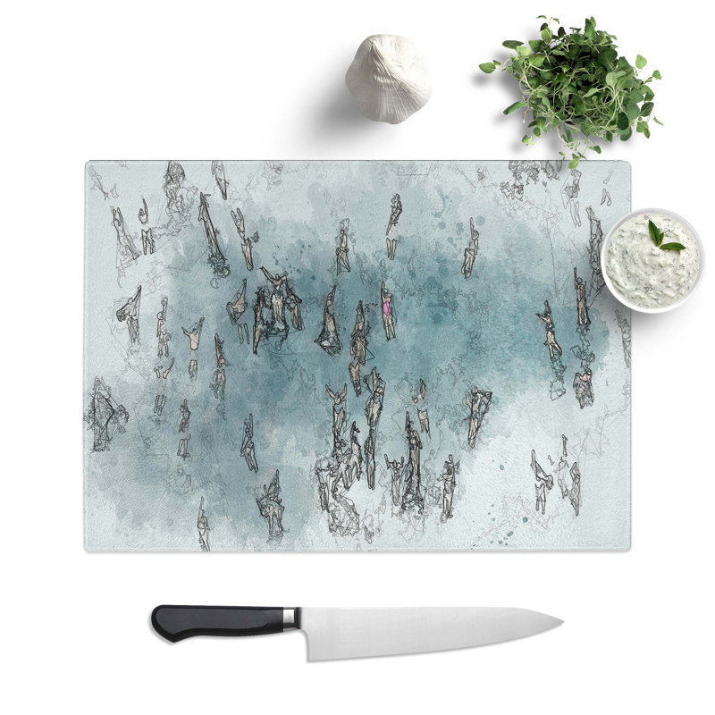 Tempered Glass Swimmers Swimming Chopping Board, 39 cm W x 28.5 cm L