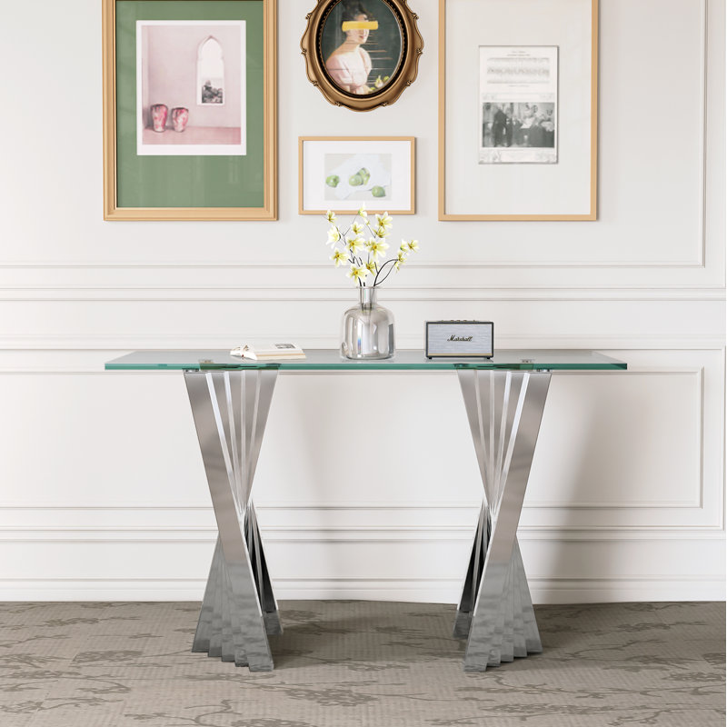 55.12'' Glass Top Console Table, Silver