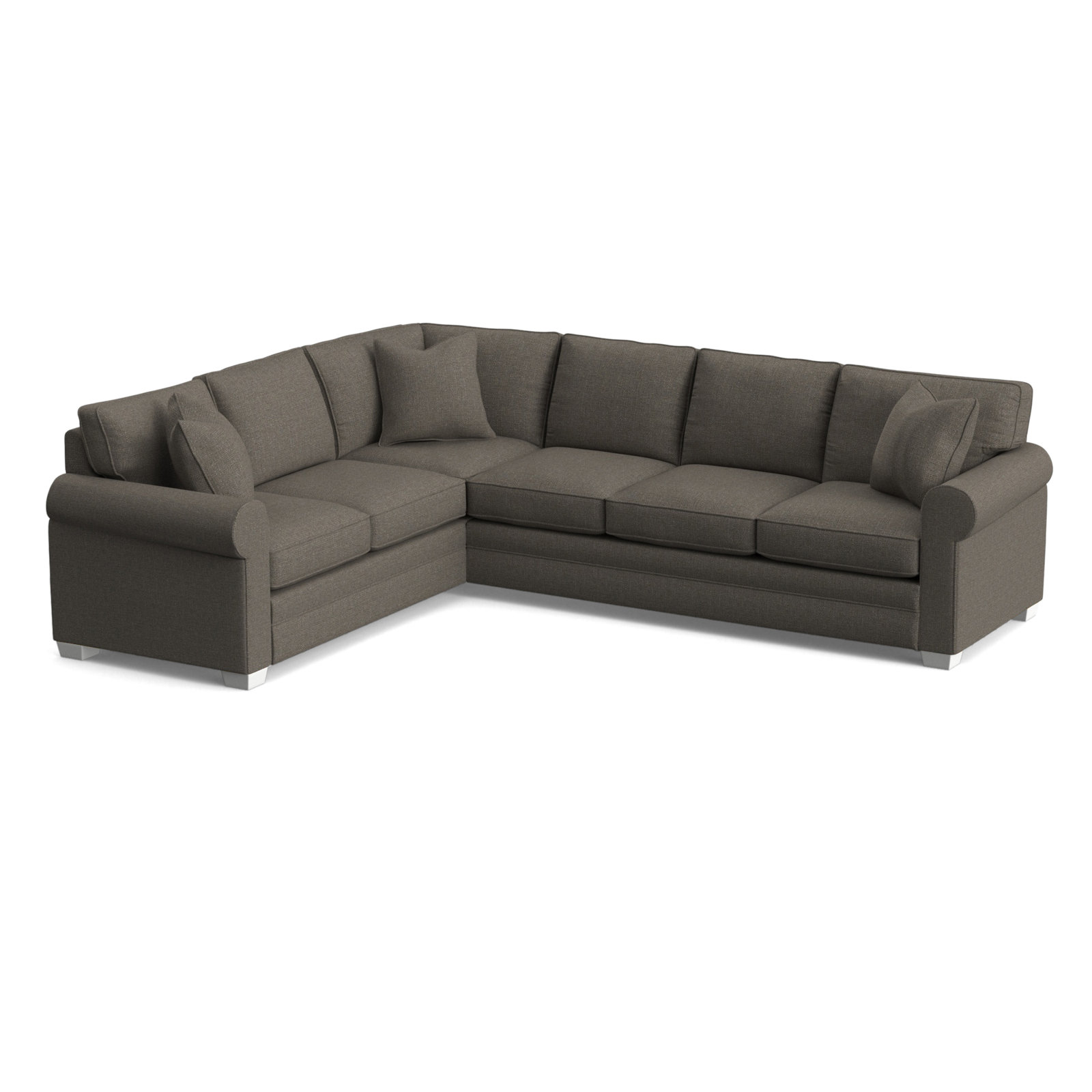 Bedford Upholstered L-Sectional, Gray Sugar Performance; 0863-84, Left Hand Facing, Frost White Finish