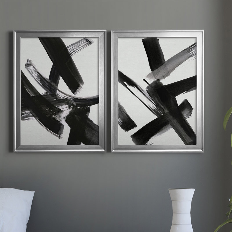 Black Magic I - ensemble de 2 peintures sur toile encadrées, H 22,5 po x l 61 po x P 1,5 po, Argent