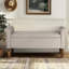 Banc de rangement avec grand plateau de rangement rabattable, roulé, tissu à 100%, structure en bois massif, pieds à finition noyer moyen, l 46 po x P 17,5 po H 22 po, mécanisme de coffre rembourré en mousse d'une capacité de 400 lb, H 22 po