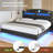 Floating Bed Frame King With Hidden Storage Headboard, Floating Led Bed Frame With Charging Station, Upholstered Leather Platform Bed With Storage-1402784286