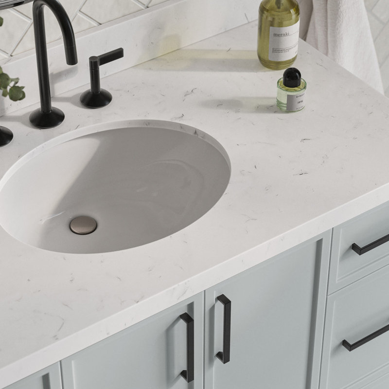 ARIEL Kelly 48 Single Sink Bathroom Vanity with Carrara Quartz Top, Oval, Gray, 42"