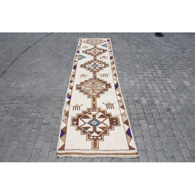 Tapis de couloir turc en laine fabriqué à la main avec des motifs géométriques pour un décor rustique bohémien