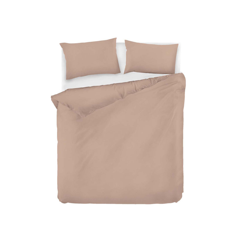 Ensemble de housse de couette 100% coton, Housse de couette double TG + 2 taies d'oreiller s, Brun pâle