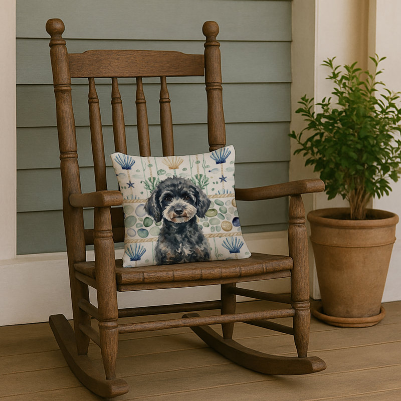 Coussin Miniature, Carré 14 po, Caniche noir miniature