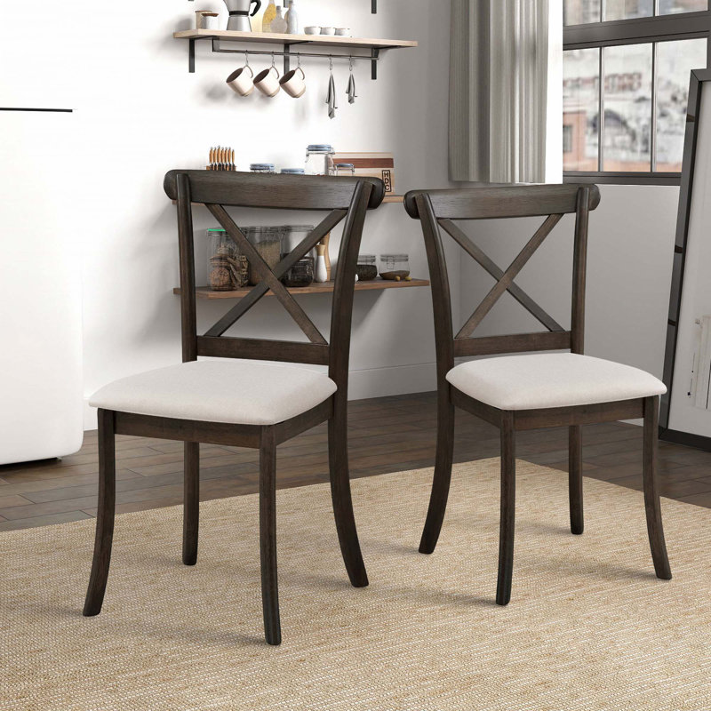 Ensemble de 2 chaises de salle à manger en bois avec dossier en X, Brun
