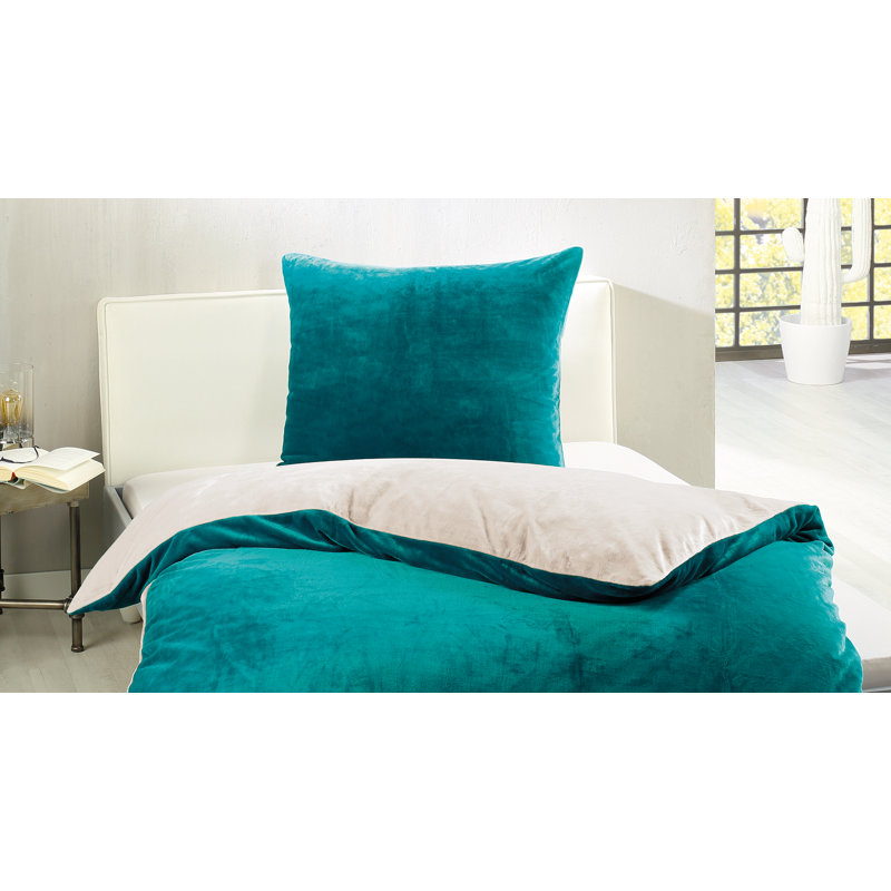 Cashmere Feeling Duvet Cover Set, Blue/White, Single - 1 Pillowcase (80 x 80 cm)