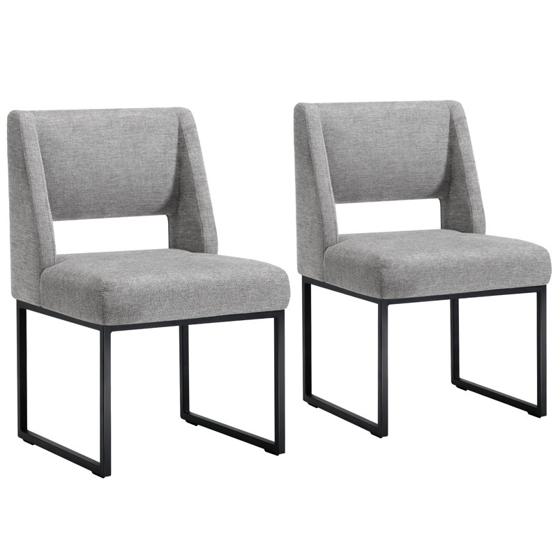 Markque 18.3" H Boucle/Linen Upholstered Parsons Chair with Metal Frame,  Linen Gray