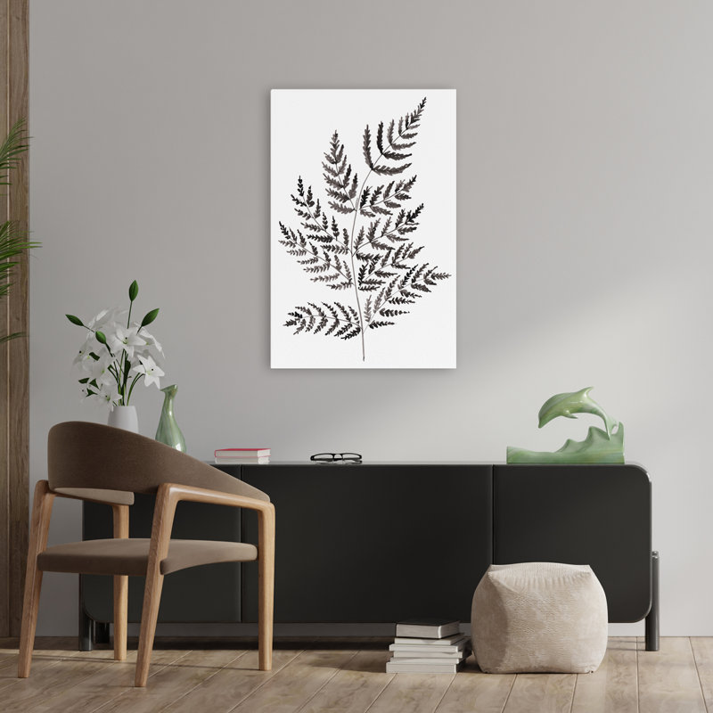 Fougère simple en noir - Illustration de fougère moderne en noir et blanc avec détails détaillés, H 36 po x l 24 po