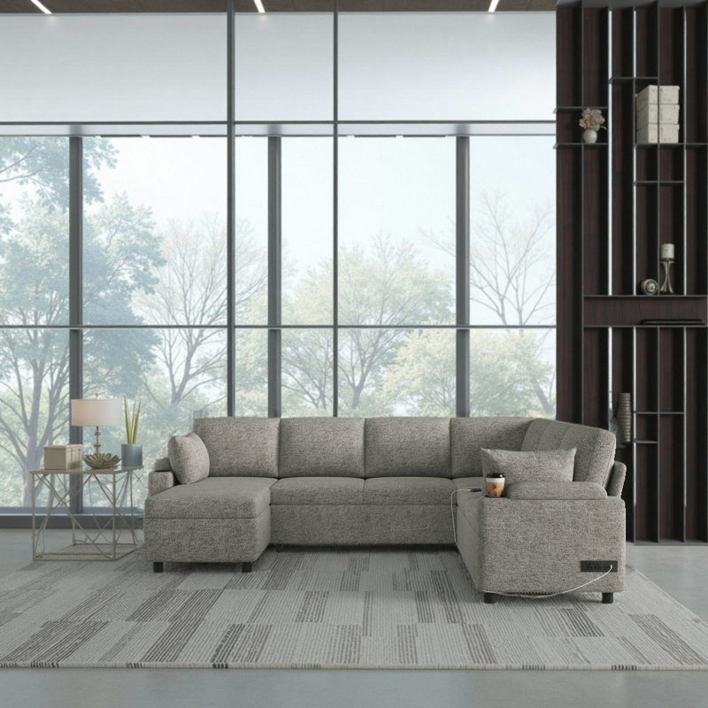 Canapé-lit modulaire en U 109,9 "Smart, Chenille gris pâle