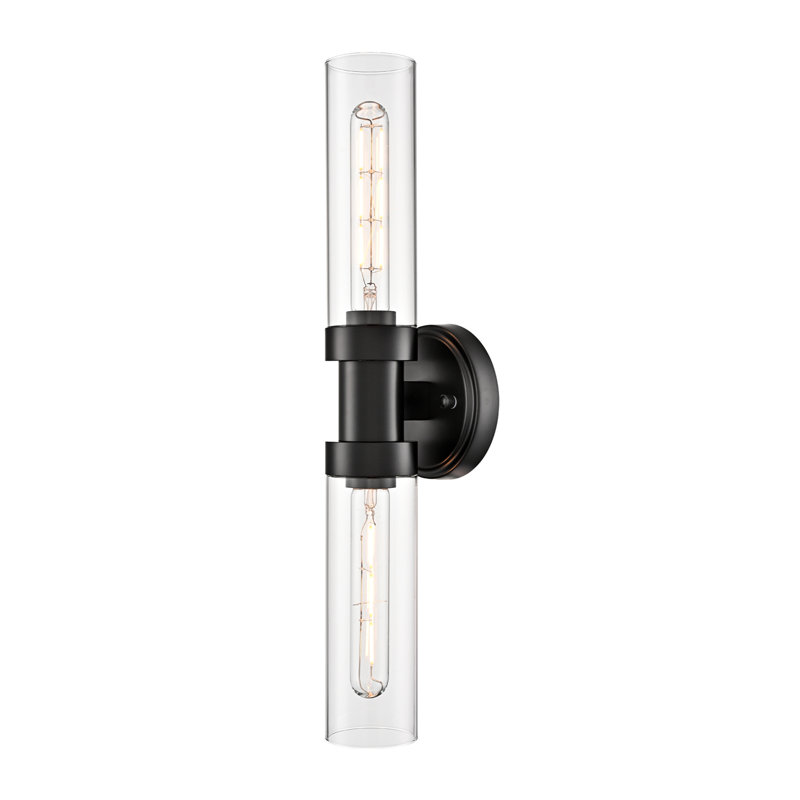 Luminaires muraux cylindriques en verre, Clair, Noir mat