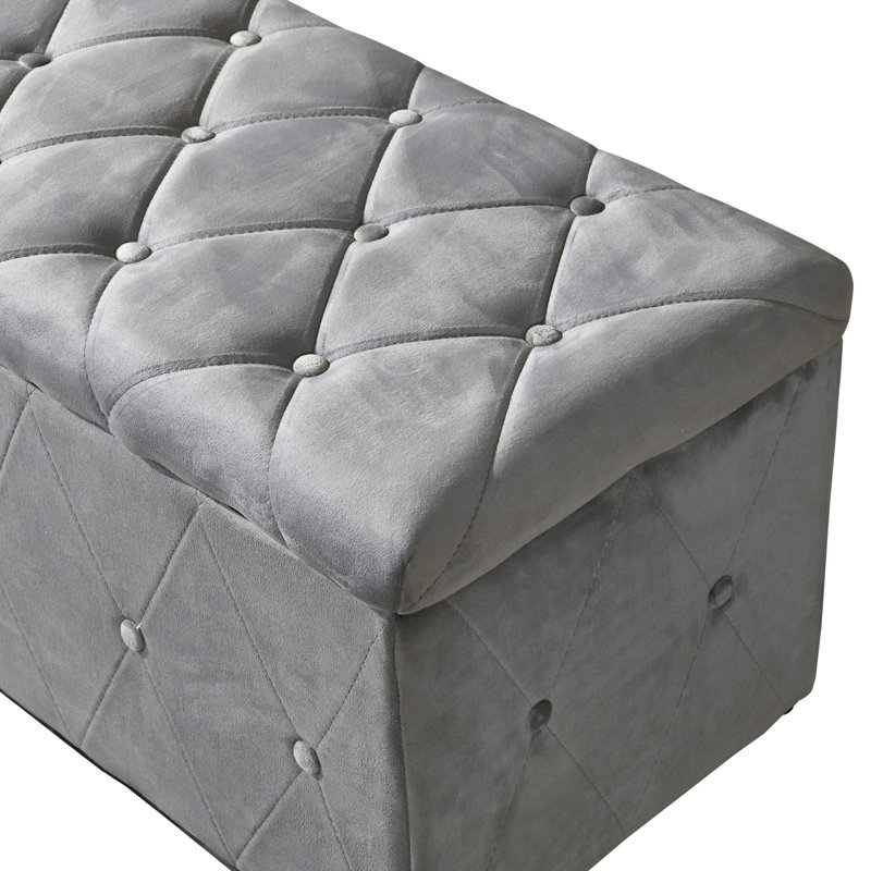 Repose-pieds de rangement moderne en velours avec coussin moelleux - gris clair, conception peu encombrante pour le salon et la chambre à coucher