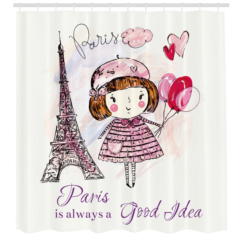Paris Shower Curtain Set + Hooks, 70" H x 69" W