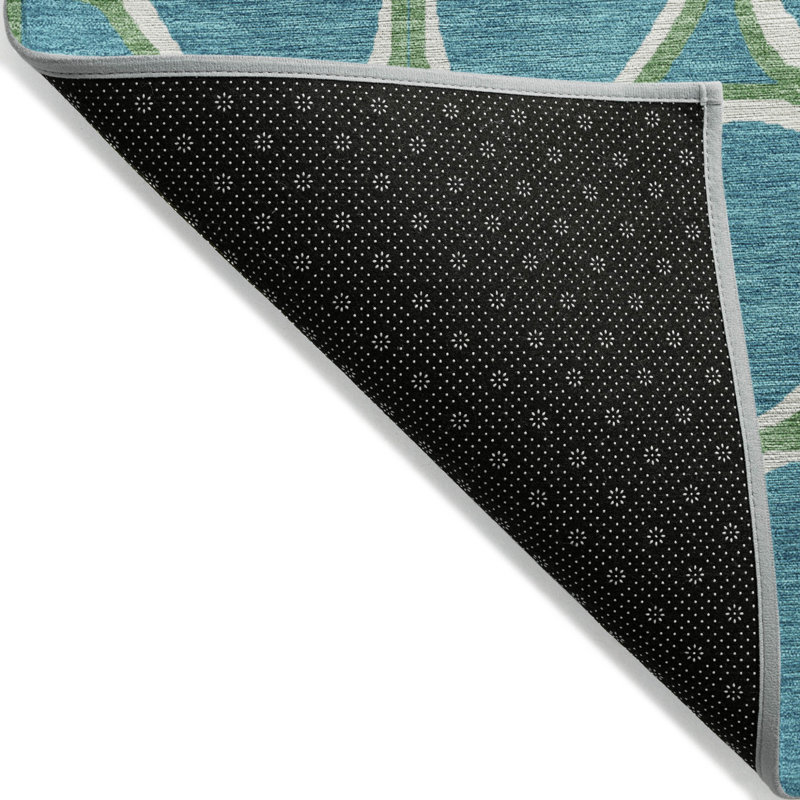 Tapis extérieur lavable abstrait bleu sarcelle ivoire et vert 8 pi x 10 pi