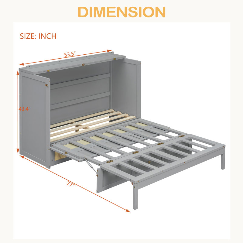 Lit escamotable double avec grands tiroirs, Gris