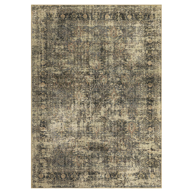 Machine Washable Rug Oriental Vintage Non-Slip Low Pile Rubber Backing Area Rug for Living Room Bedroom Kitchen Dining Room