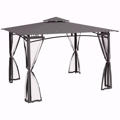 Outsunny 10' X 12' Patio Gazebo With Netting, Double Roof Outdoor Gazebo Canopy Shelter, Solid Metal Frame For Garden, Lawn, Backyard, Deck