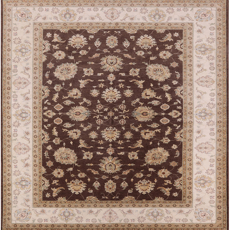 Tapis brun à motif floral Manitoba, Carré 3 pi
