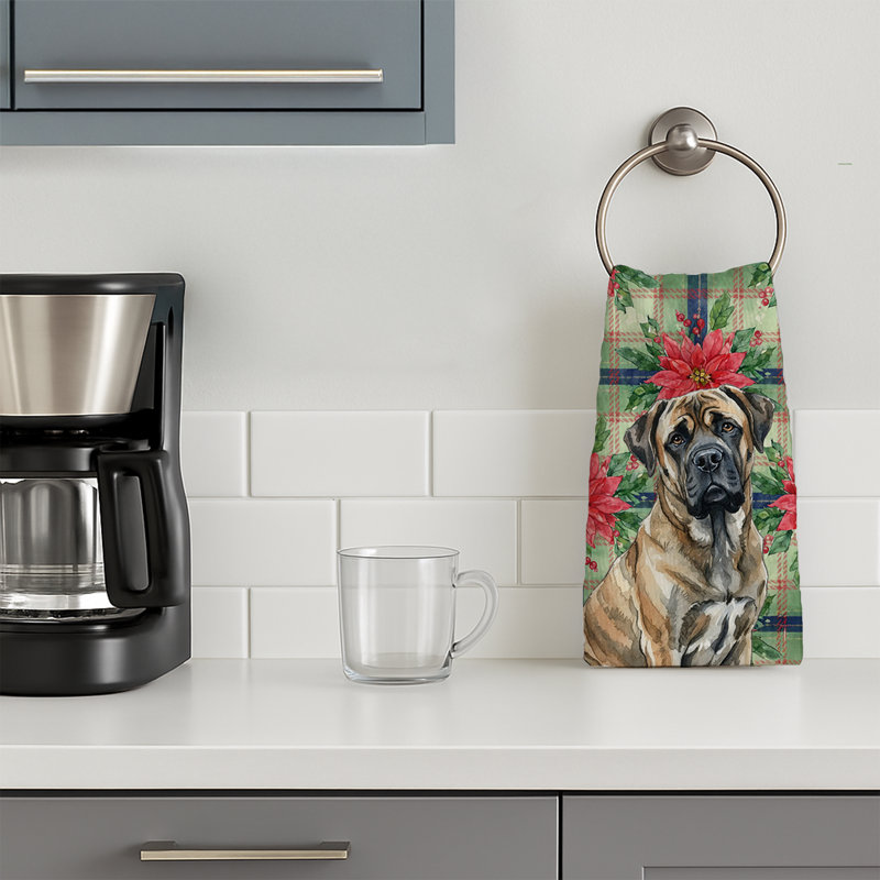 Brindle Mastiff Christmas PoinsettIas Kitchen Towel, Brindle Mastiff