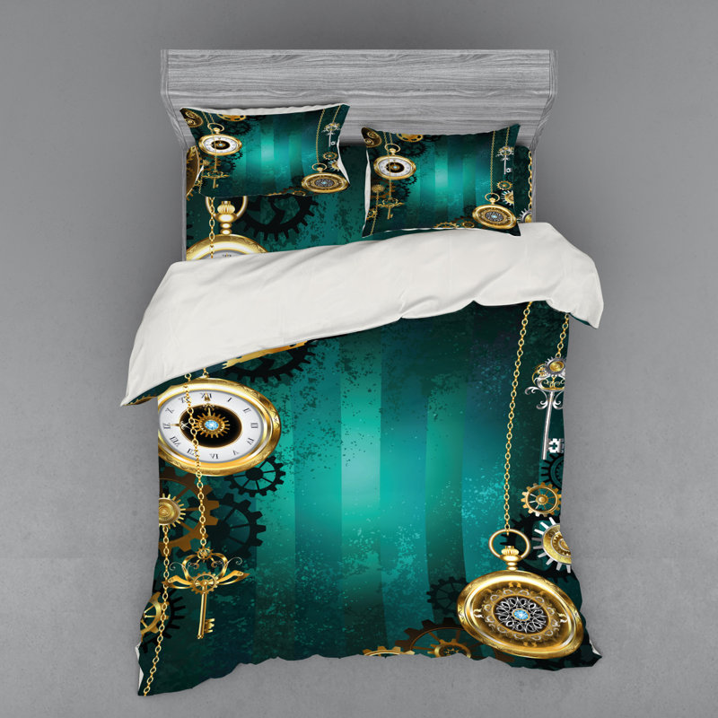 Ensemble de housse de couette en microfibre verte / dorée, Housse de couette grand + 3 pièces supplémentair