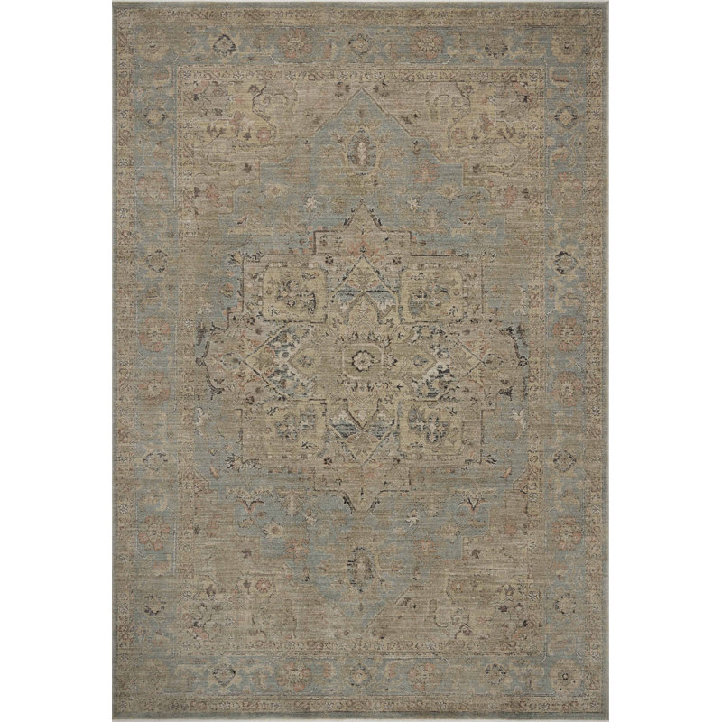 Tapis traditionnel Loloi Soraya Sky / Moss, Rectangle 13 pi x 15 pi 9 po
