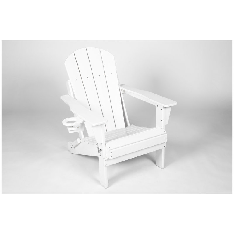 3-Piece Folding Adirondack Chair Set with Side Table - White HDPE Outdoor Patio Furniture, Weather Resistant Garden Seating for Coastal, Beach & Backyard Use