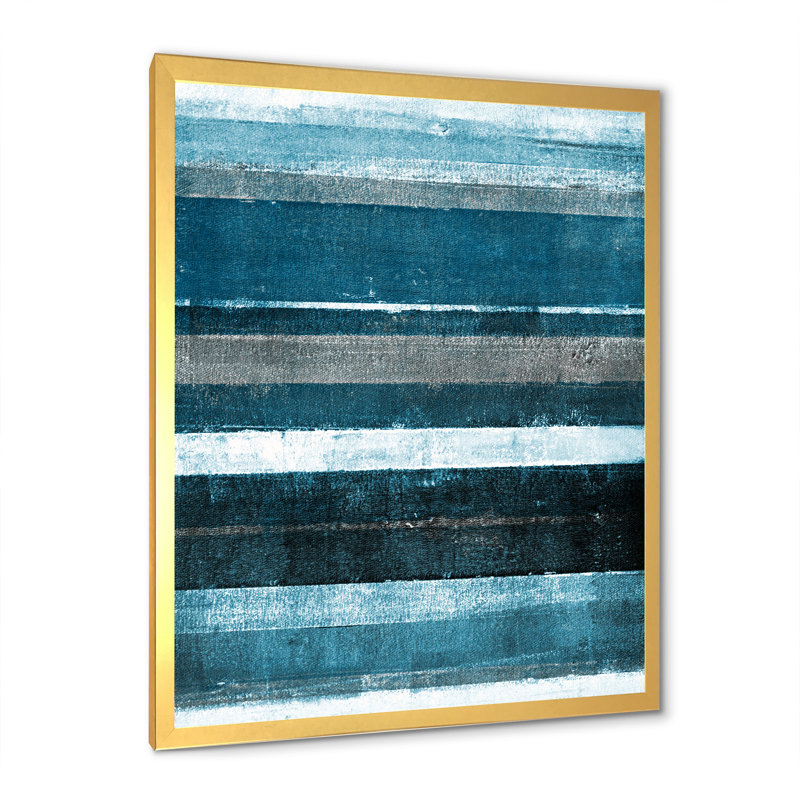 Art moderne gris et bleu II 2FDP47788, Encadrement doré, H 36 po x l 24 po x P 1 po
