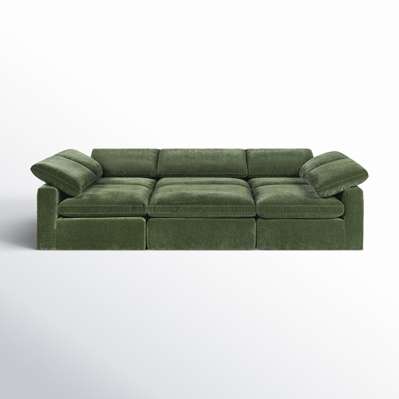 Canapé et méridienne rembourrés 6 pièces Wonardo, Tissu vert Sagano