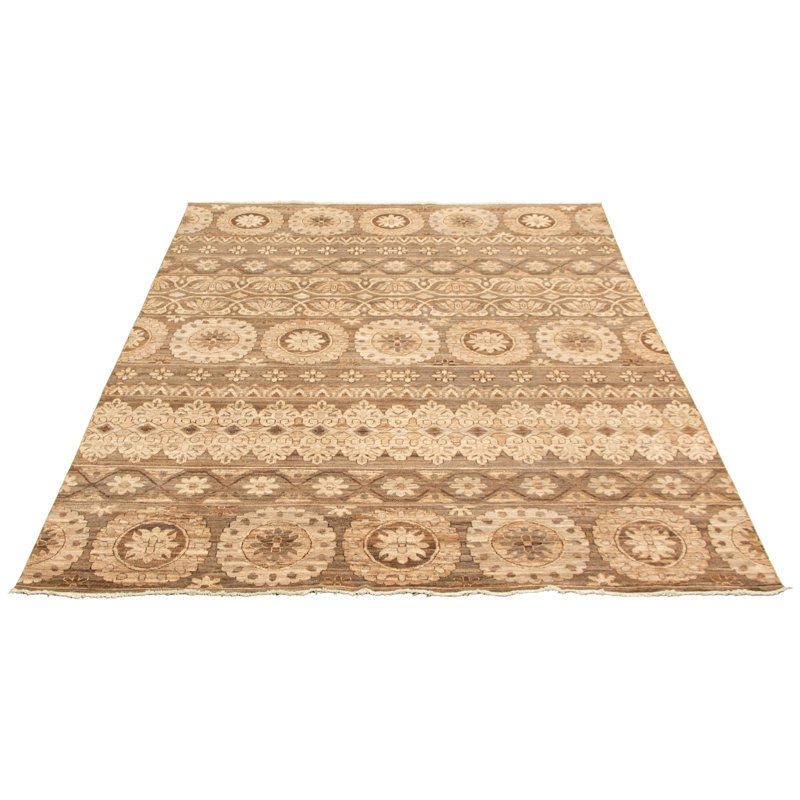 Tapis unique en laine noué à la main 18 po x 9 pi 9 po brun nouvel âge 18/20
