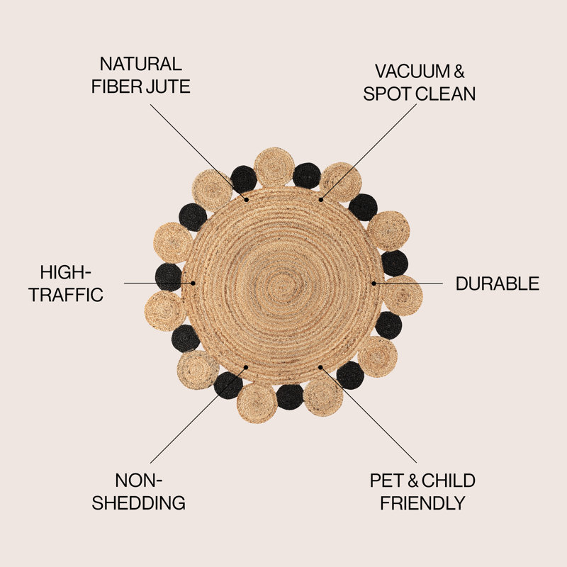 Tapis naturel / noir Adwin, Rond 4 pi 1 po