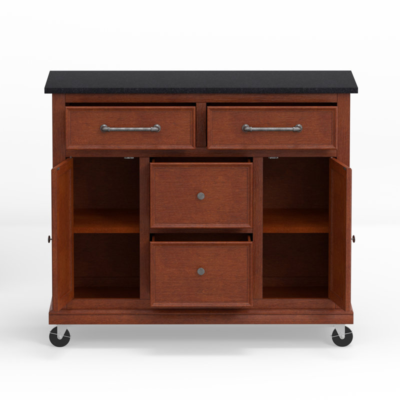Chariot de cuisine Andilynn, Cerisier classique, Granite noir
