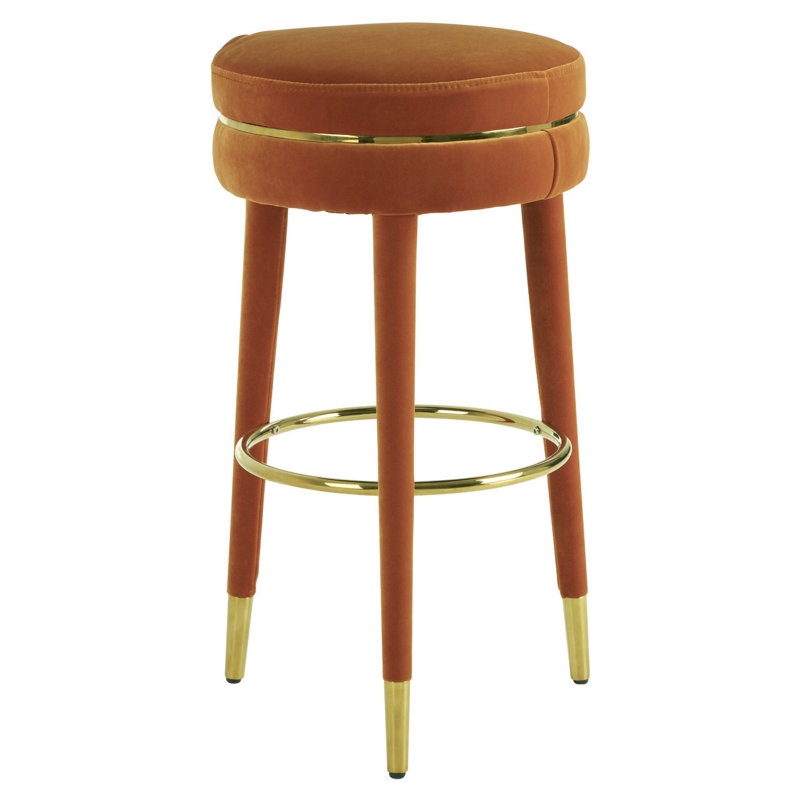 Reuben Upholstered Counter Stool with Solid Wood Frame, Orange/Gold, Orange