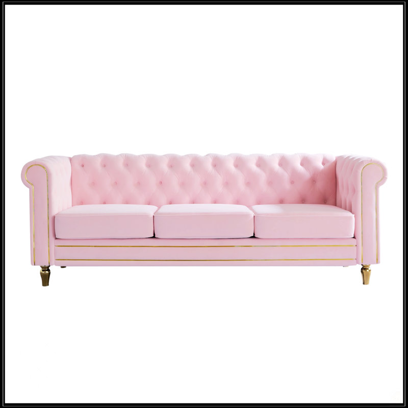Canapé Chesterfield en velours 84,65 pouces pour le salon, Rose